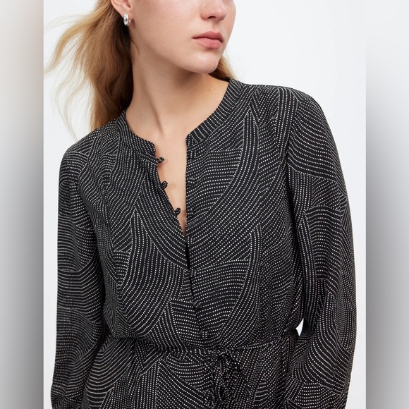 NWT Madewell Black Tie-Waist Midi Dress in White Dot, Size XS - Picture 5 of 16